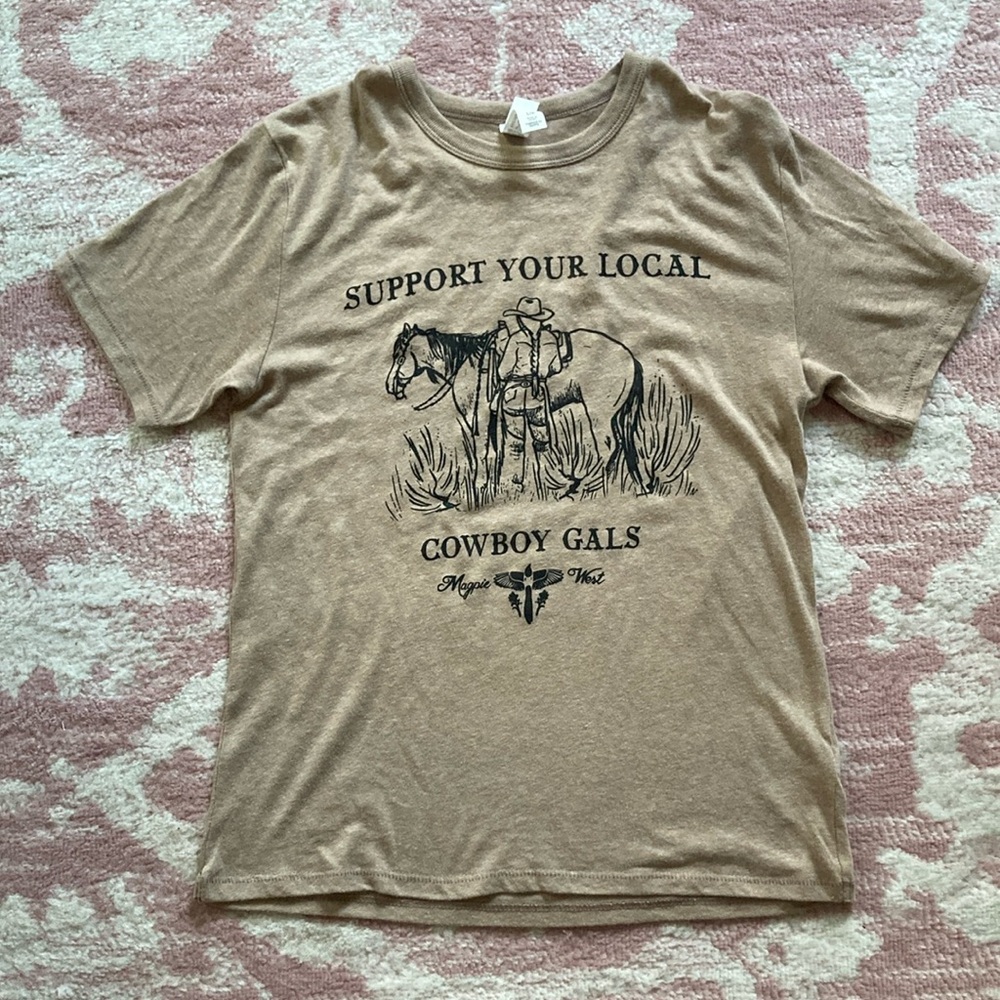 Tan Graphic Tee - Support Your Local Cowboy Gals
